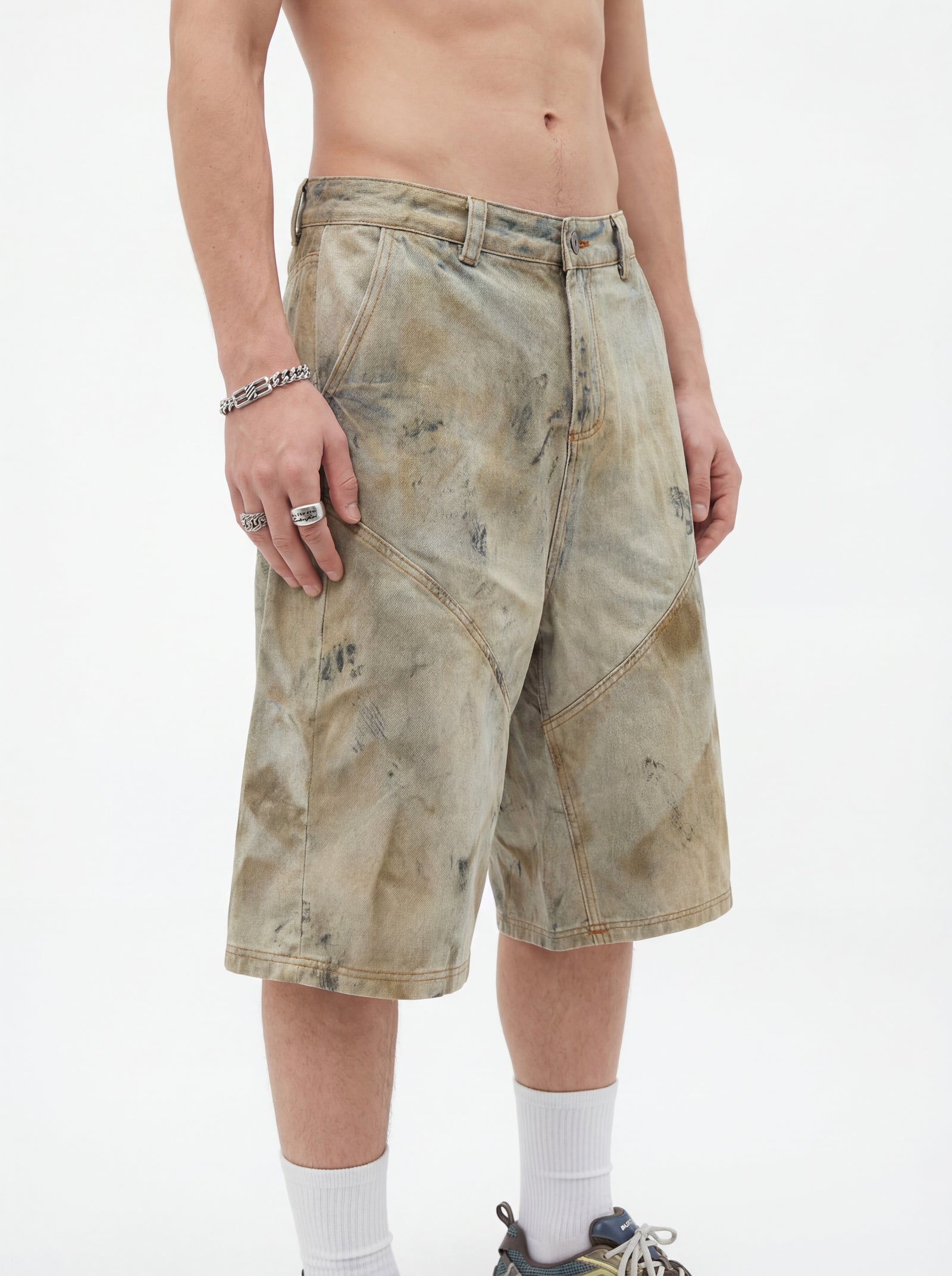 270GSM 100% Cotton Left Twill Denim Print Cropped Pants