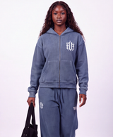 Unisex Vintage Wash Boxy Waffle Full Zip Hoodie