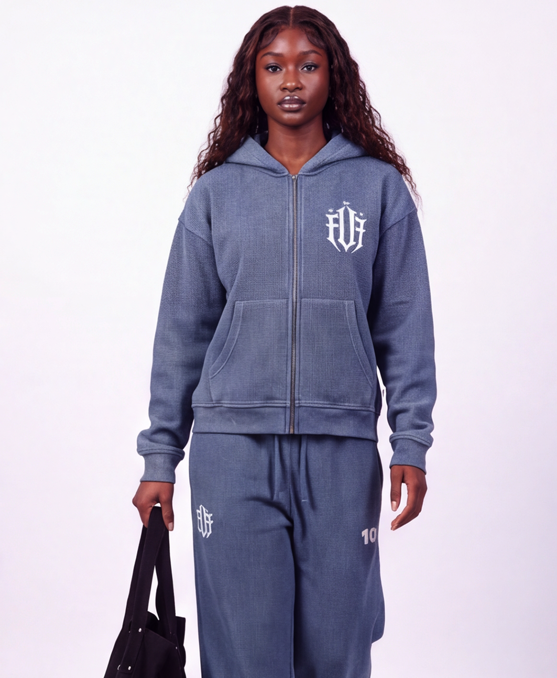 Unisex Vintage Wash Boxy Waffle Full Zip Hoodie