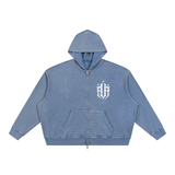 Unisex Vintage Wash Boxy Waffle Full Zip Hoodie