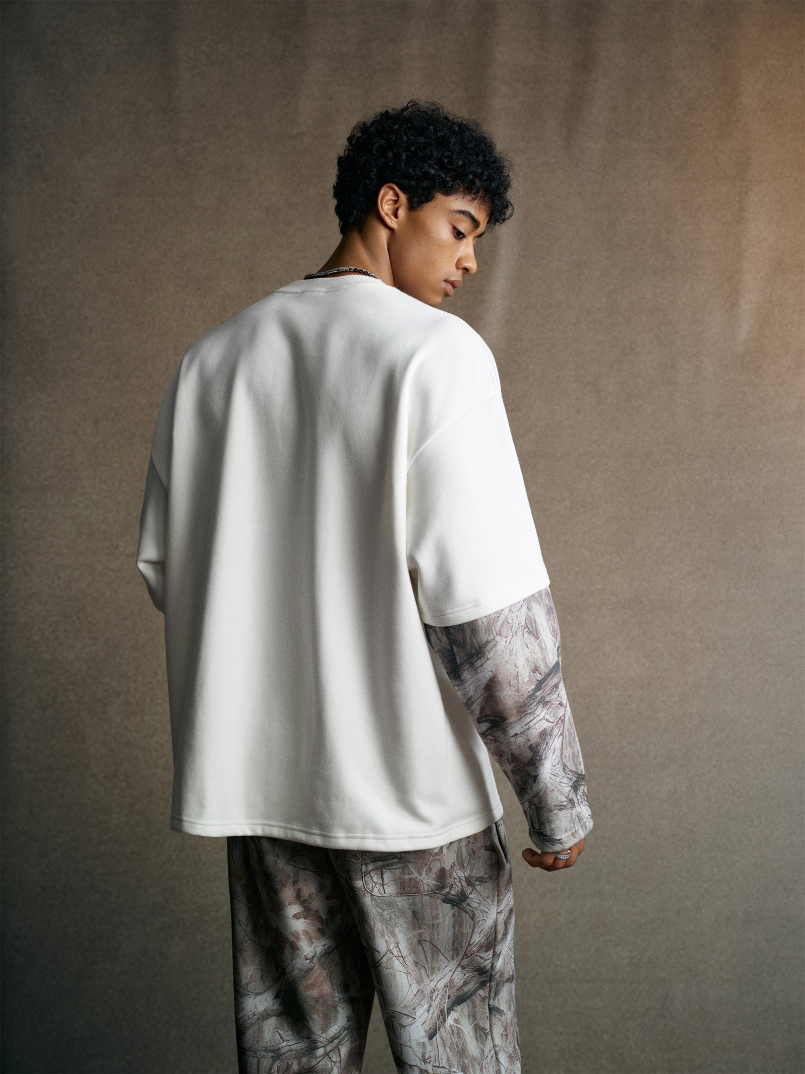 340GSM Men’s Heat Transfer Desert Camouflage Layered Look Long-Sleeve