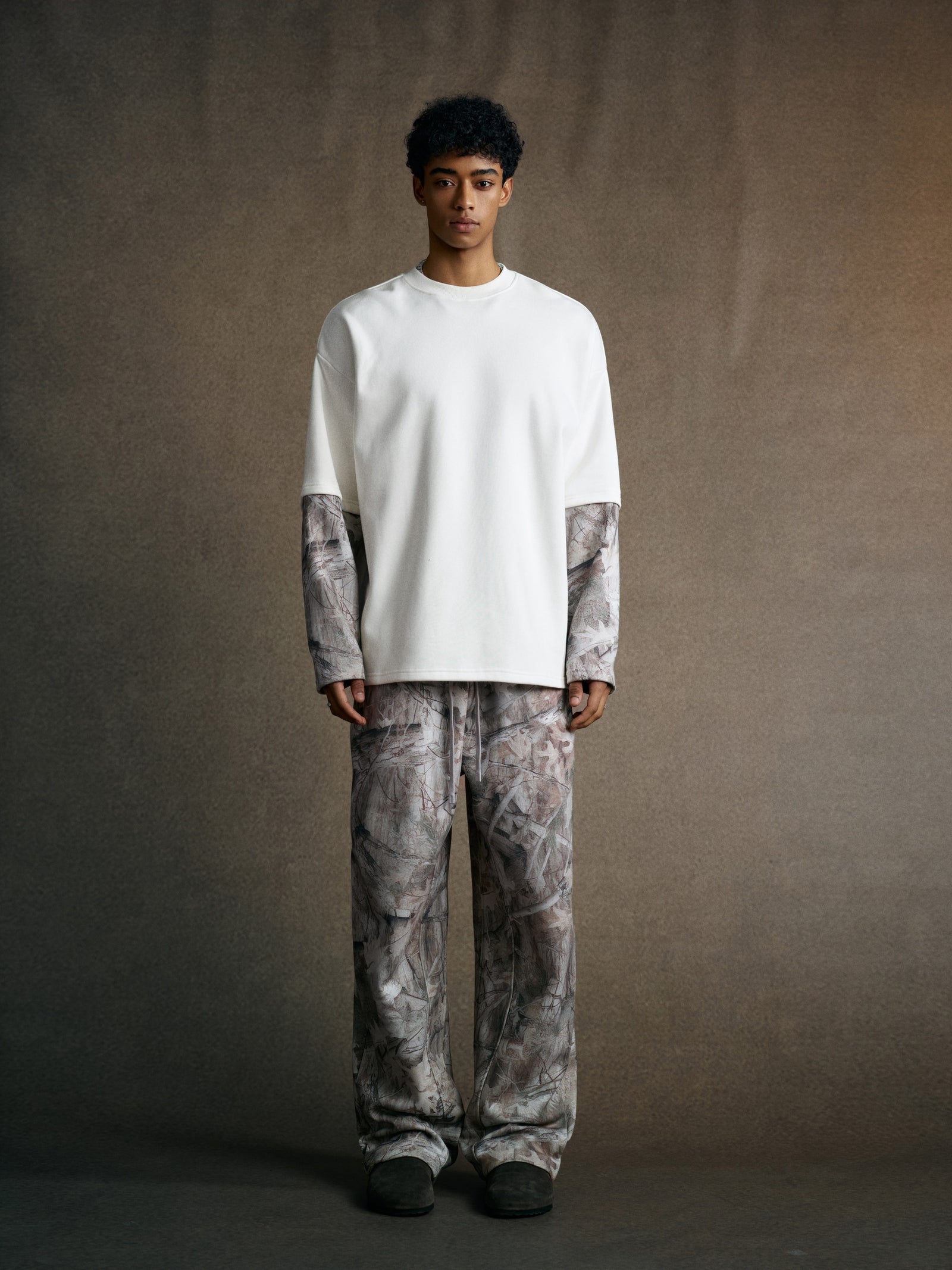 340GSM Men’s Heat Transfer Desert Camouflage Layered Look Long-Sleeve