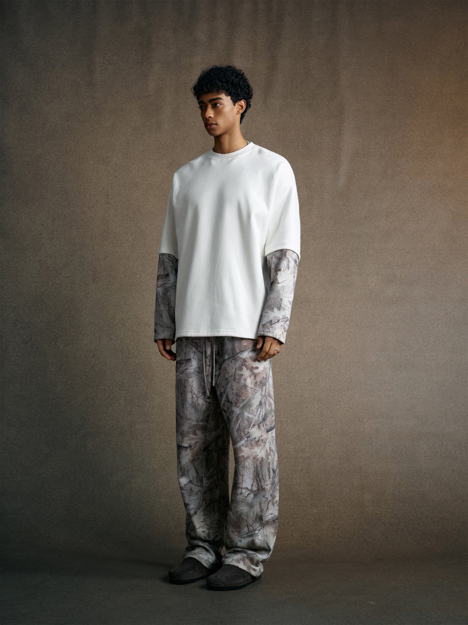 340GSM Men’s Heat Transfer Desert Camouflage Layered Look Long-Sleeve