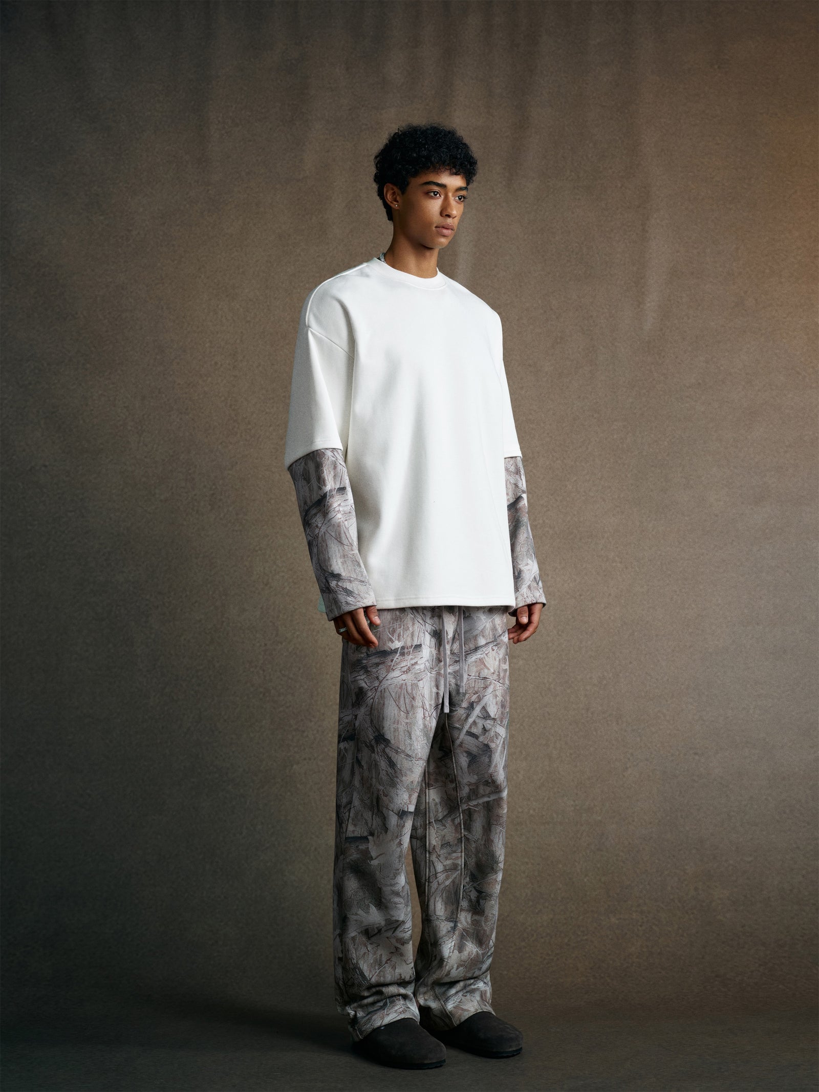 340GSM Men’s Heat Transfer Desert Camouflage Layered Look Long-Sleeve