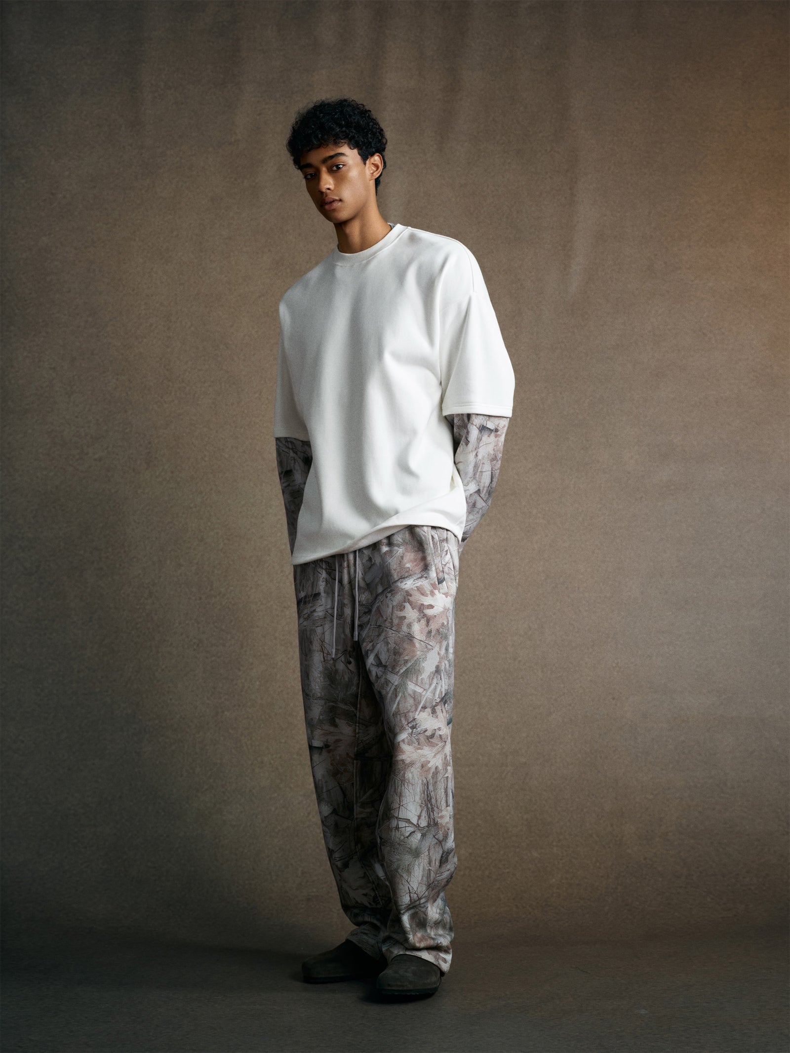 340GSM Men’s Heat Transfer Desert Camouflage Layered Look Long-Sleeve