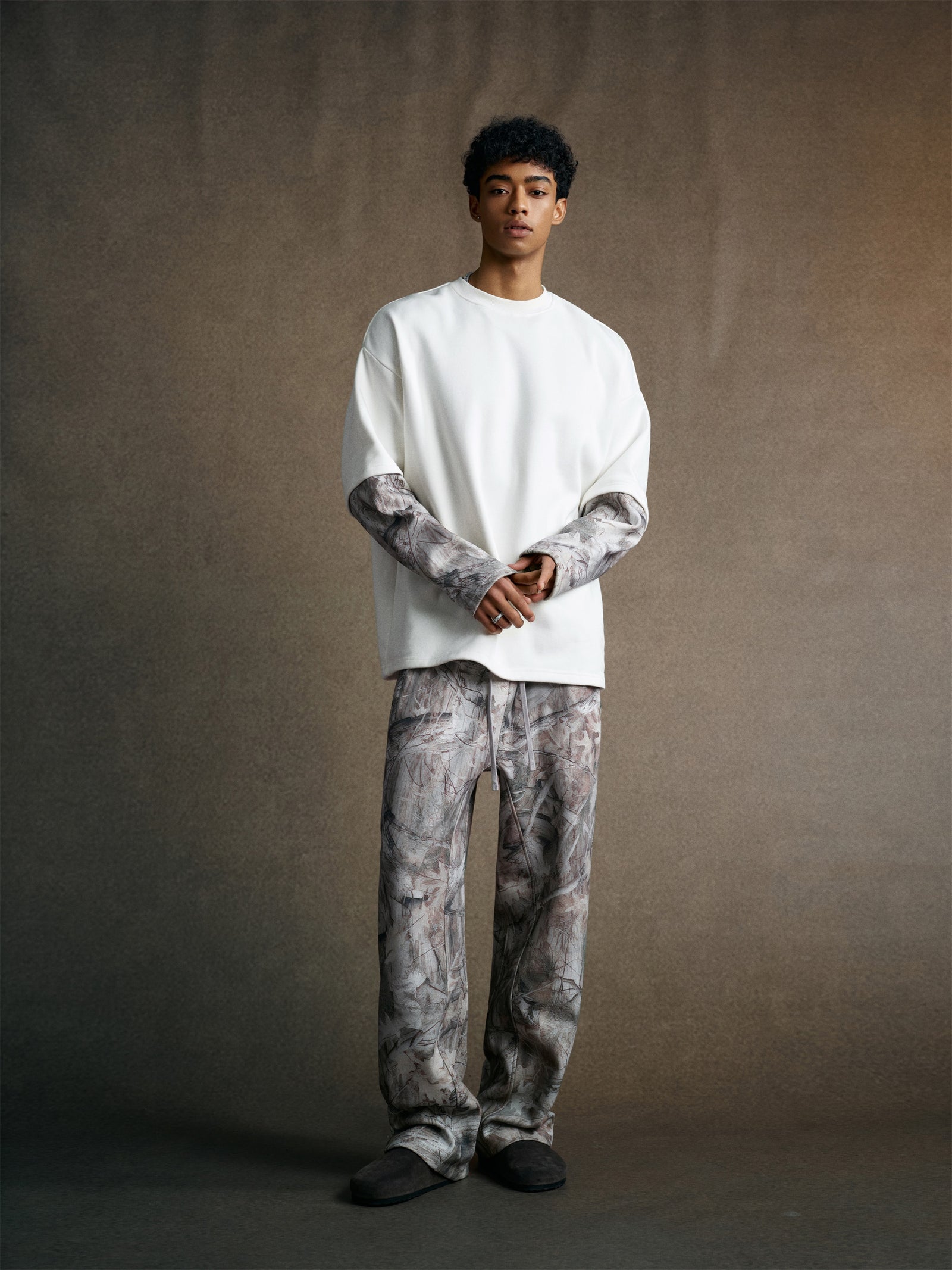 340GSM Men’s Heat Transfer Desert Camouflage Layered Look Long-Sleeve