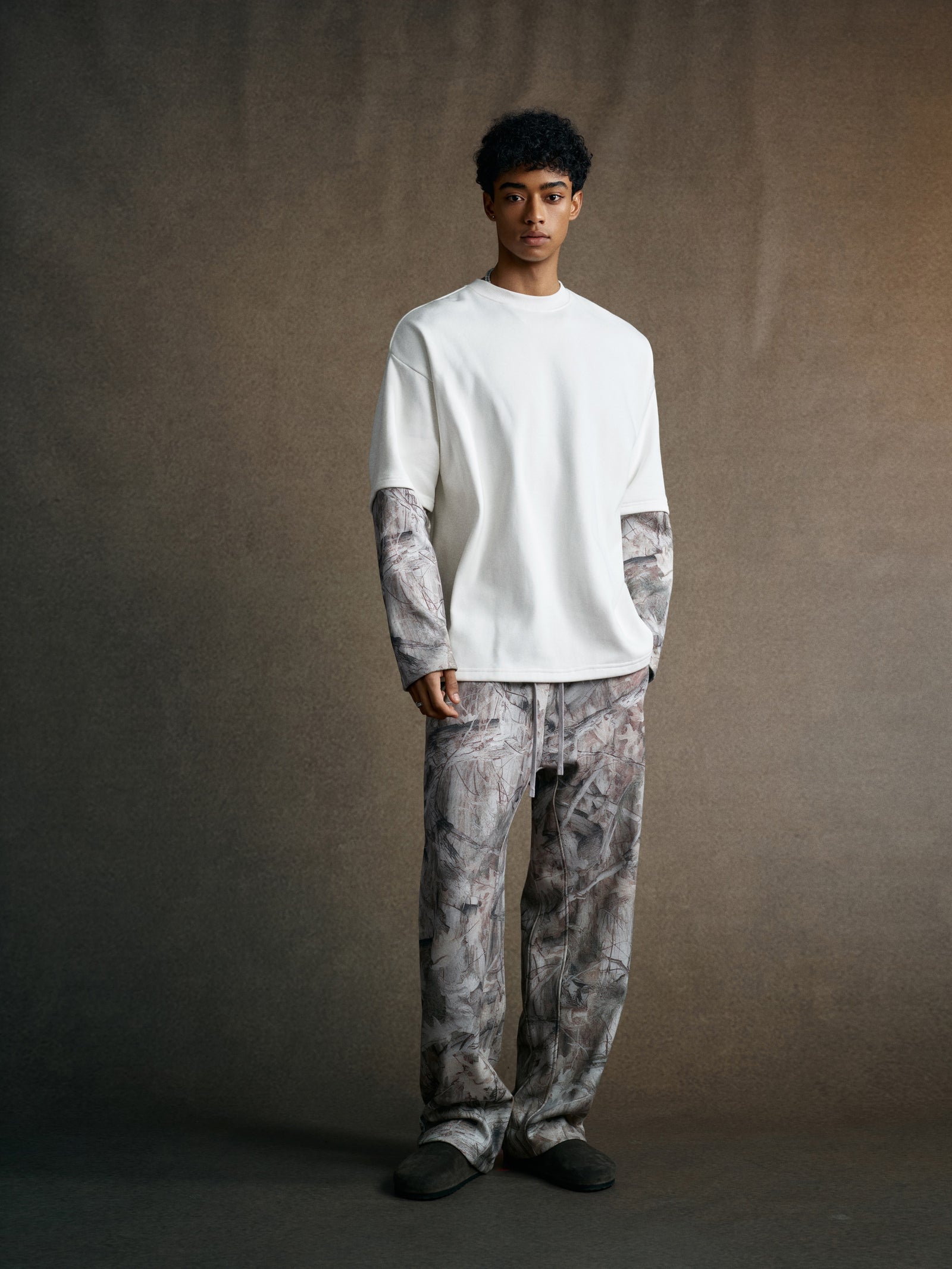 340GSM Men’s Heat Transfer Desert Camouflage Layered Look Long-Sleeve
