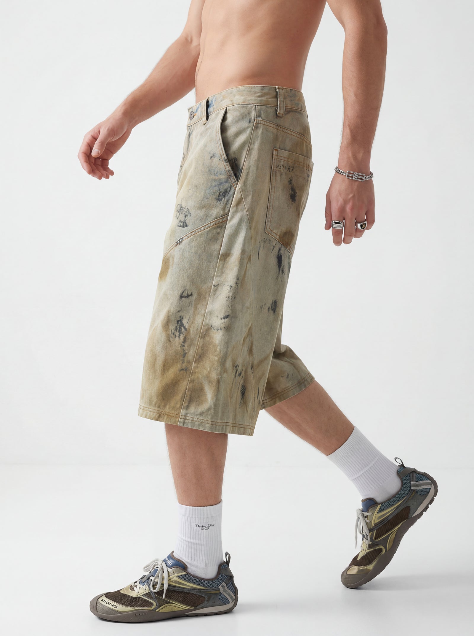 270GSM 100% Cotton Left Twill Denim Print Cropped Pants