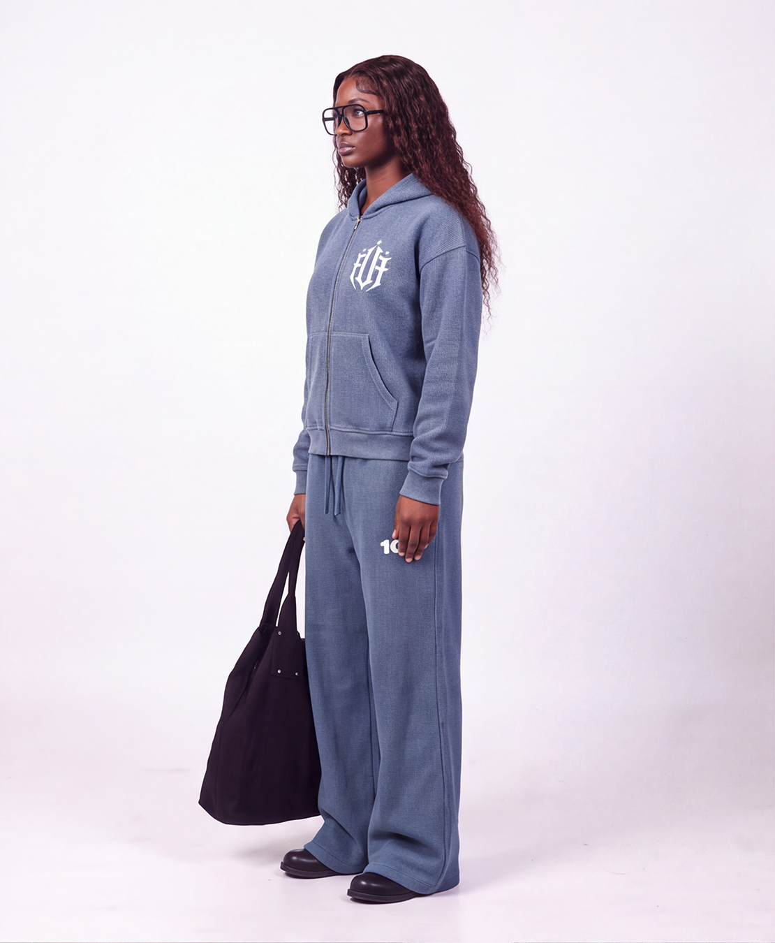 Unisex Vintage Wash Boxy Waffle Full Zip Hoodie